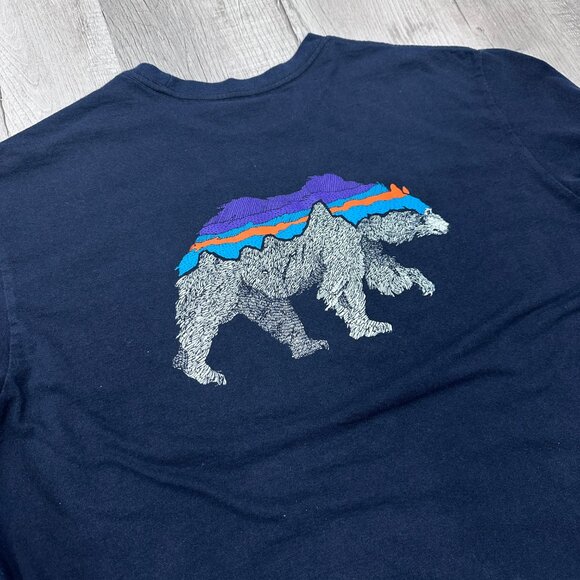 Patagonia Responsibili-tee Long Sleeve T-Shirt Men's Size L Bison Graphic Blue - Picture 10 of 11